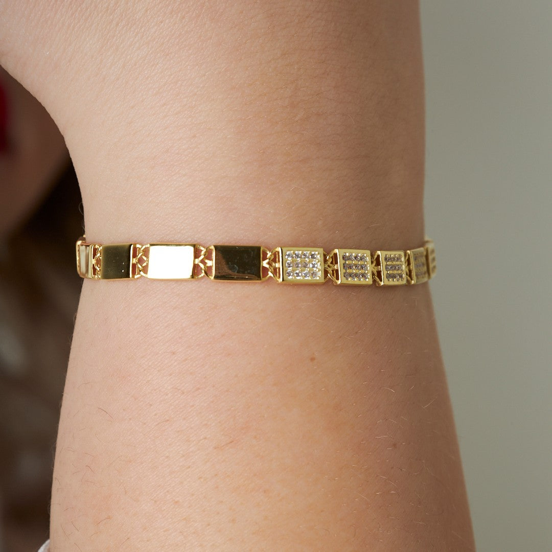 Taşlı Dikdörtgen Bileklik - 925 GÜMÜŞ