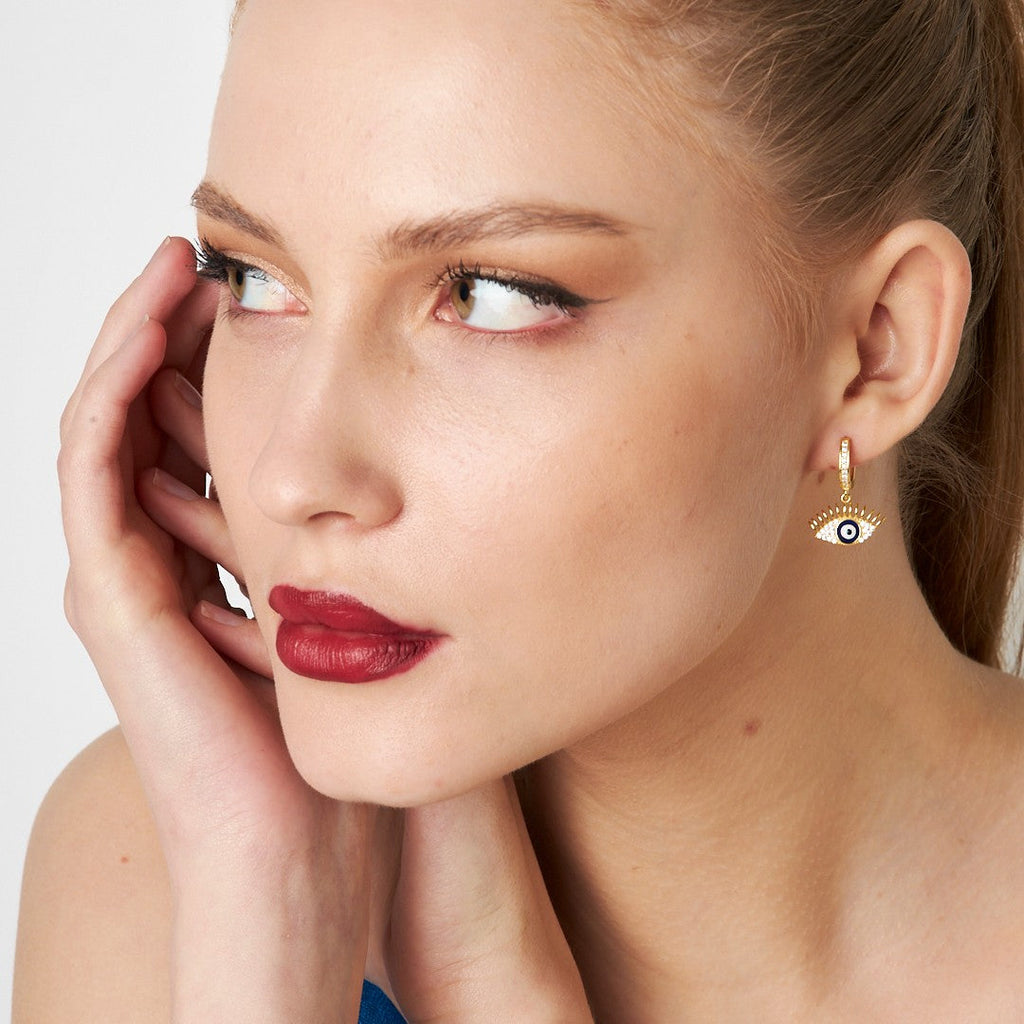 Nazarlı Göz Küpesi - 925 GÜMÜŞ