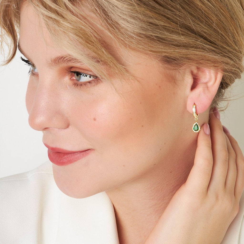 Yeşil Taşlı Damla Küpe - 925 GÜMÜŞ