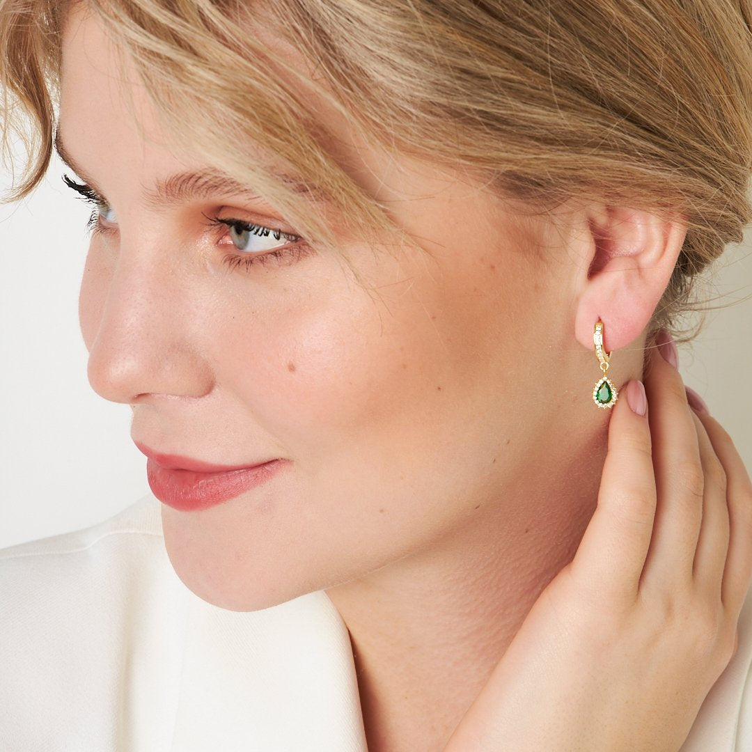 Yeşil Taşlı Damla Küpe - 925 GÜMÜŞ