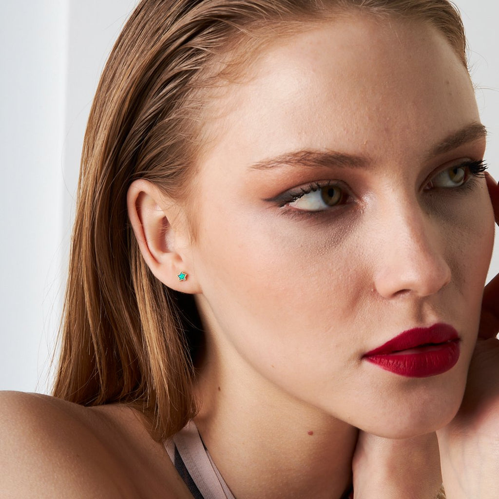 Renkli Taşlı Piercing - 925 GÜMÜŞ