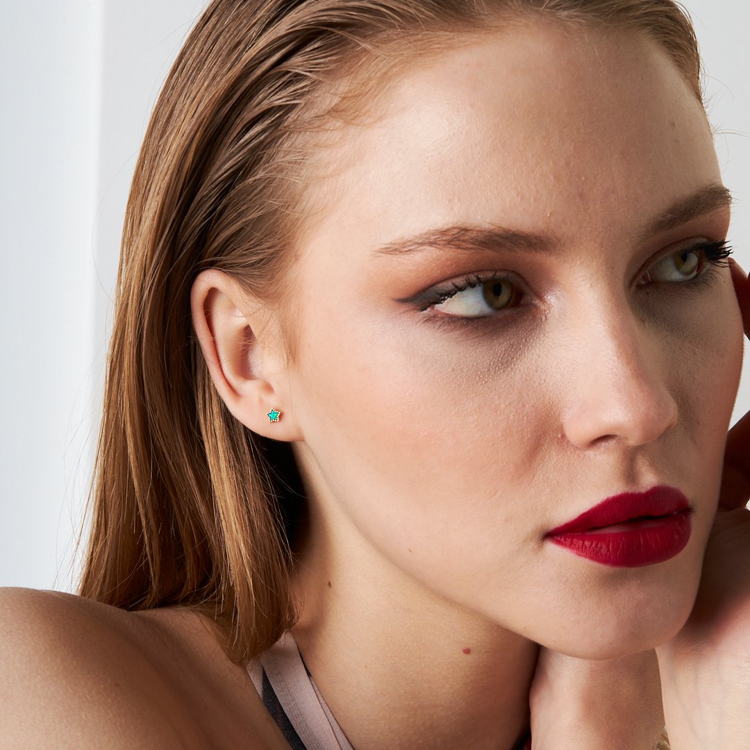 Renkli Taşlı Piercing - 925 GÜMÜŞ