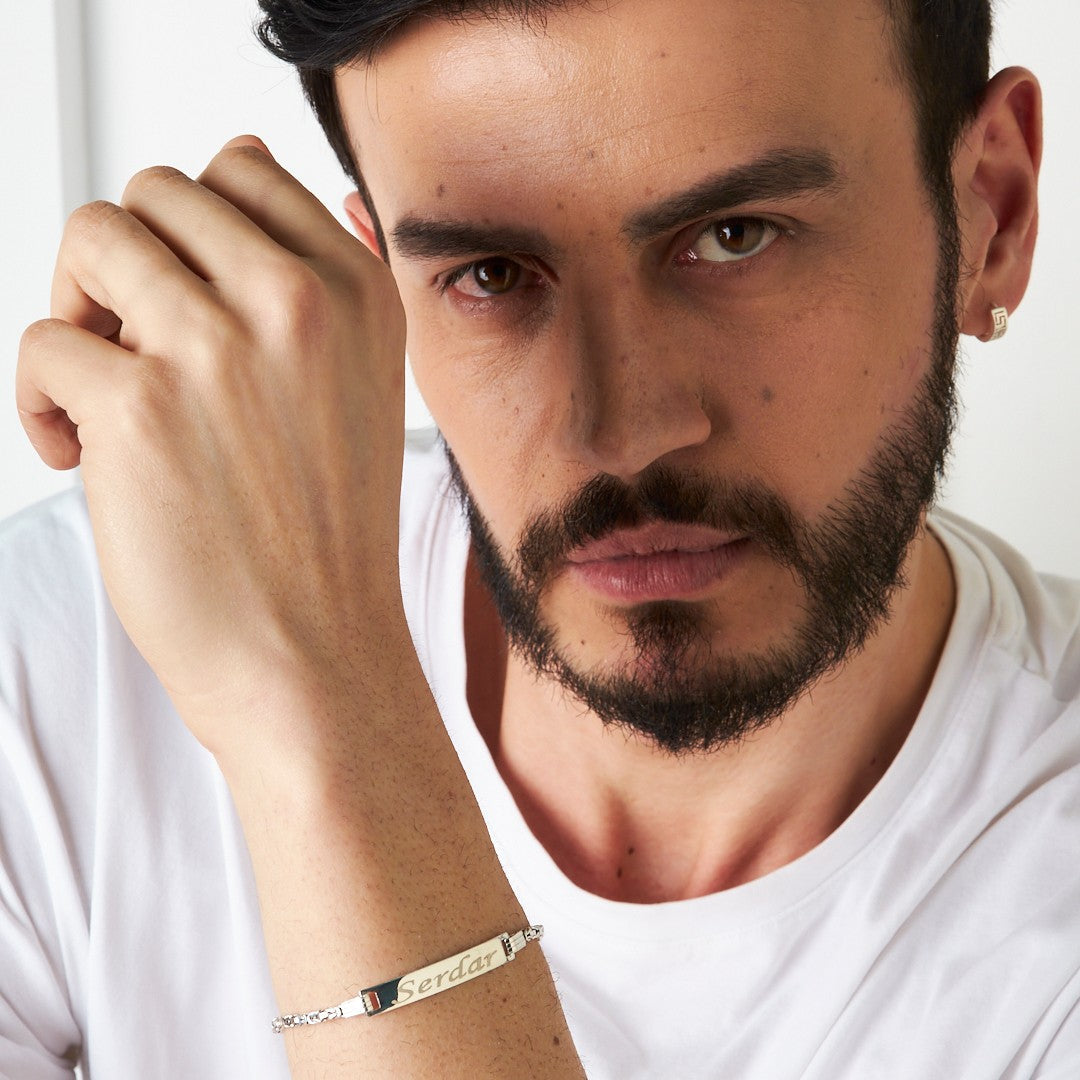 Kral Zincirli Plaka İsimli Bileklik - 925 GÜMÜŞ