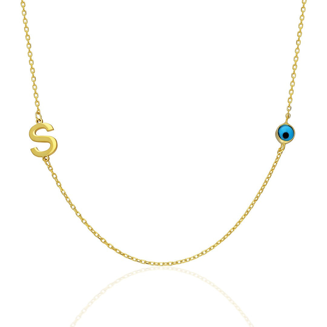 Nazarlı Yan Harf kolye - 925 GÜMÜŞ