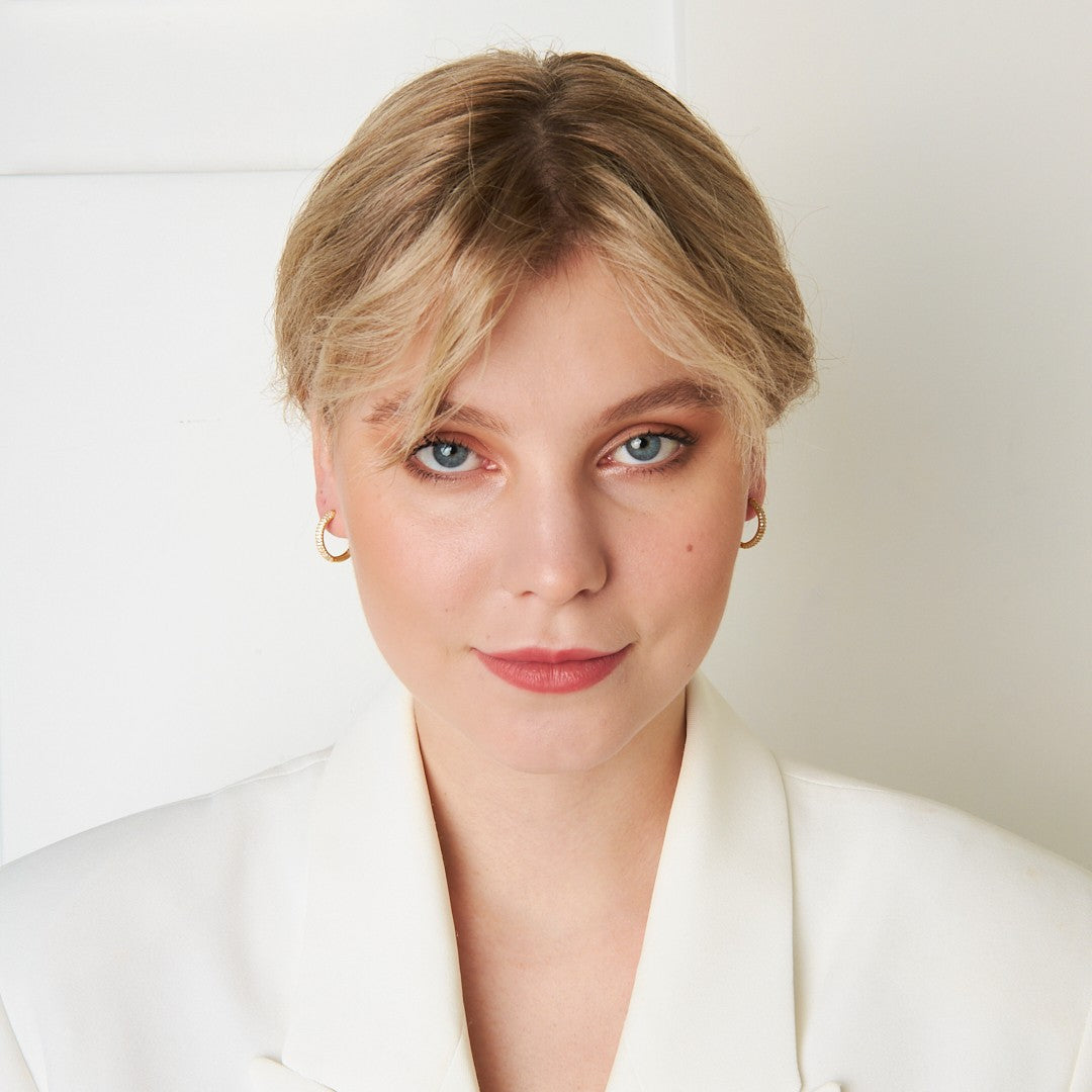 Yarım Daire Taşlı Halka Küpe - 925 GÜMÜŞ