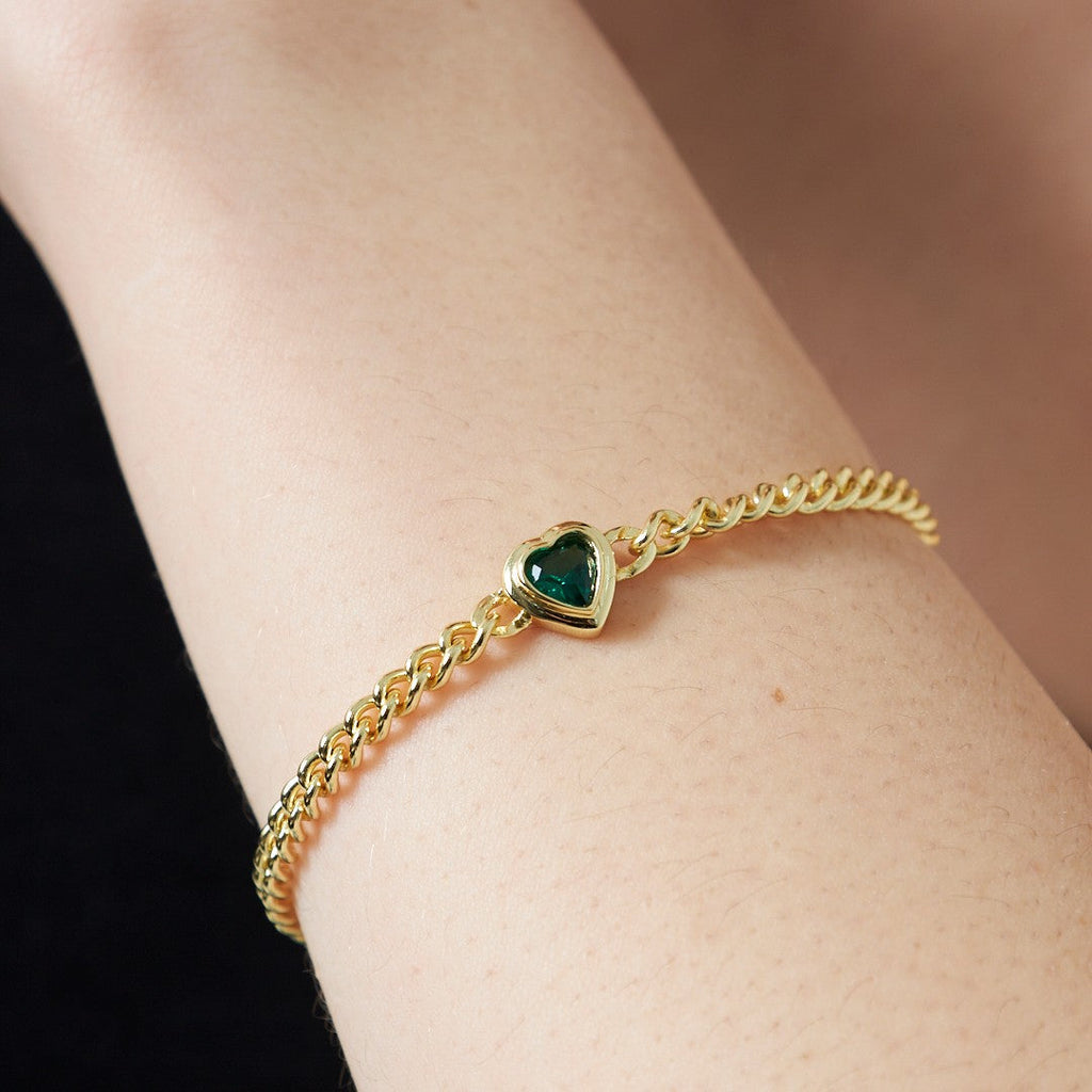 Zirkon Kalp Detaylı Zincir Bileklik - 925 GÜMÜŞ