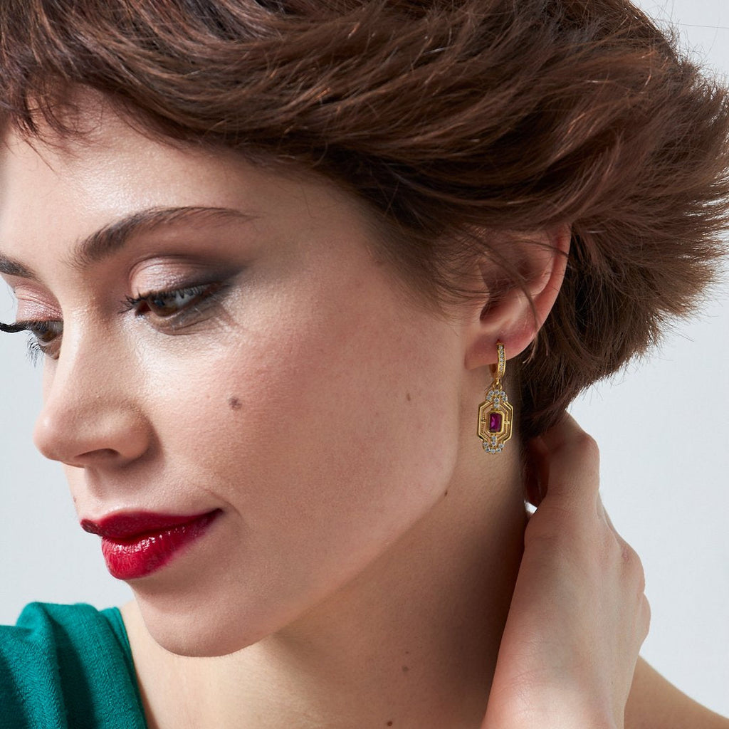 Renkli Baget Taşlı Küpe - 925 GÜMÜŞ