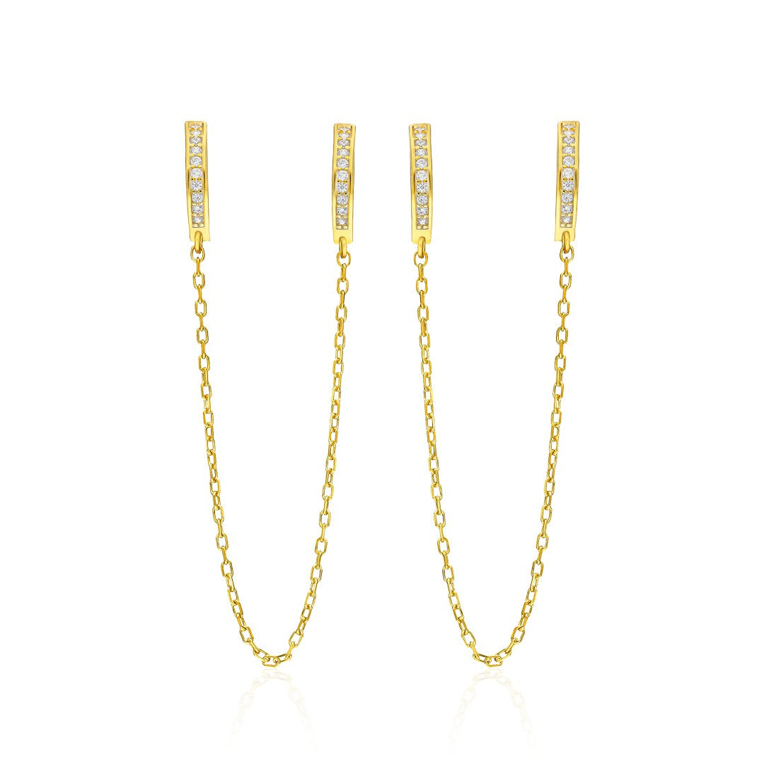 Taşlı Zincir Küpe - 925 GÜMÜŞ