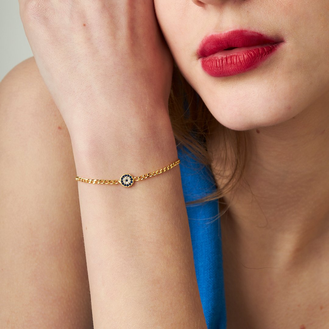 Tek Gözlü Zincir Bileklik - 925 GÜMÜŞ