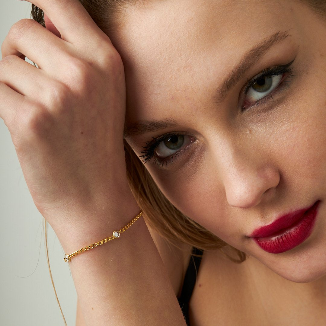 Küçük Taşlı Zincir Bileklik - 925 GÜMÜŞ