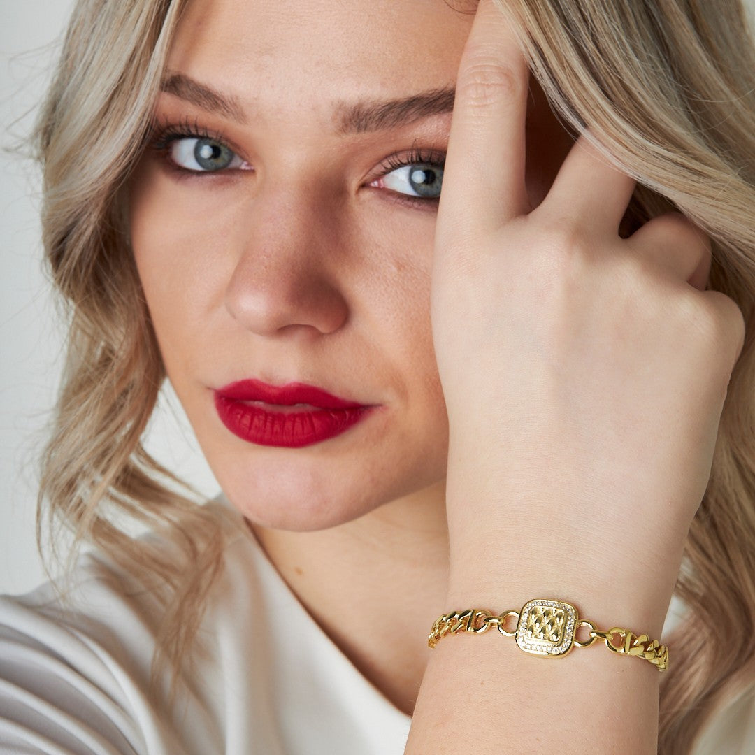 Kare Taşlı İki Zincir Bileklik - 925 GÜMÜŞ