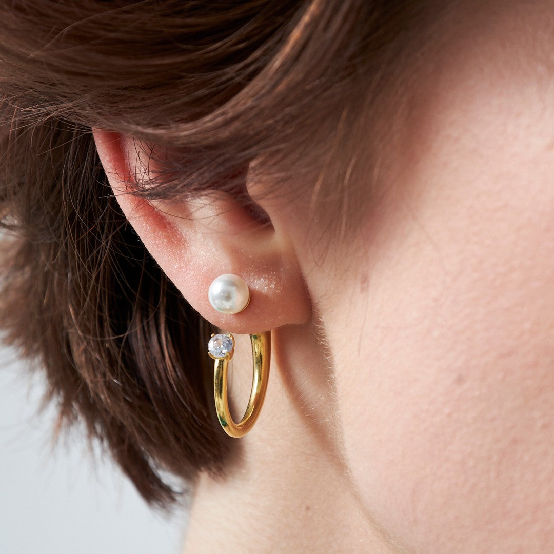 Minimal İncili Yarım Küpe - 925 GÜMÜŞ