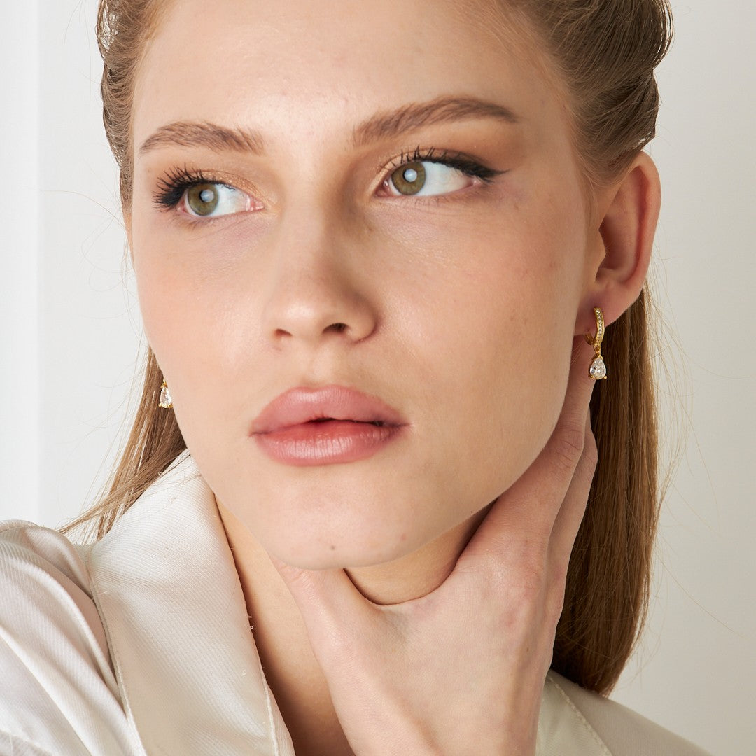 Gözyaşı Taşlı Halka Küpe - 925 GÜMÜŞ