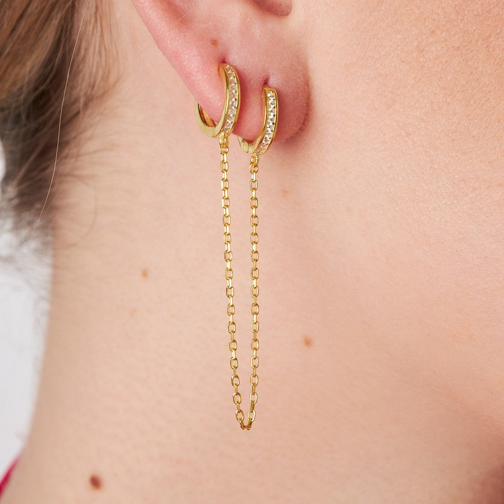 Taşlı Zincir Küpe - 925 GÜMÜŞ