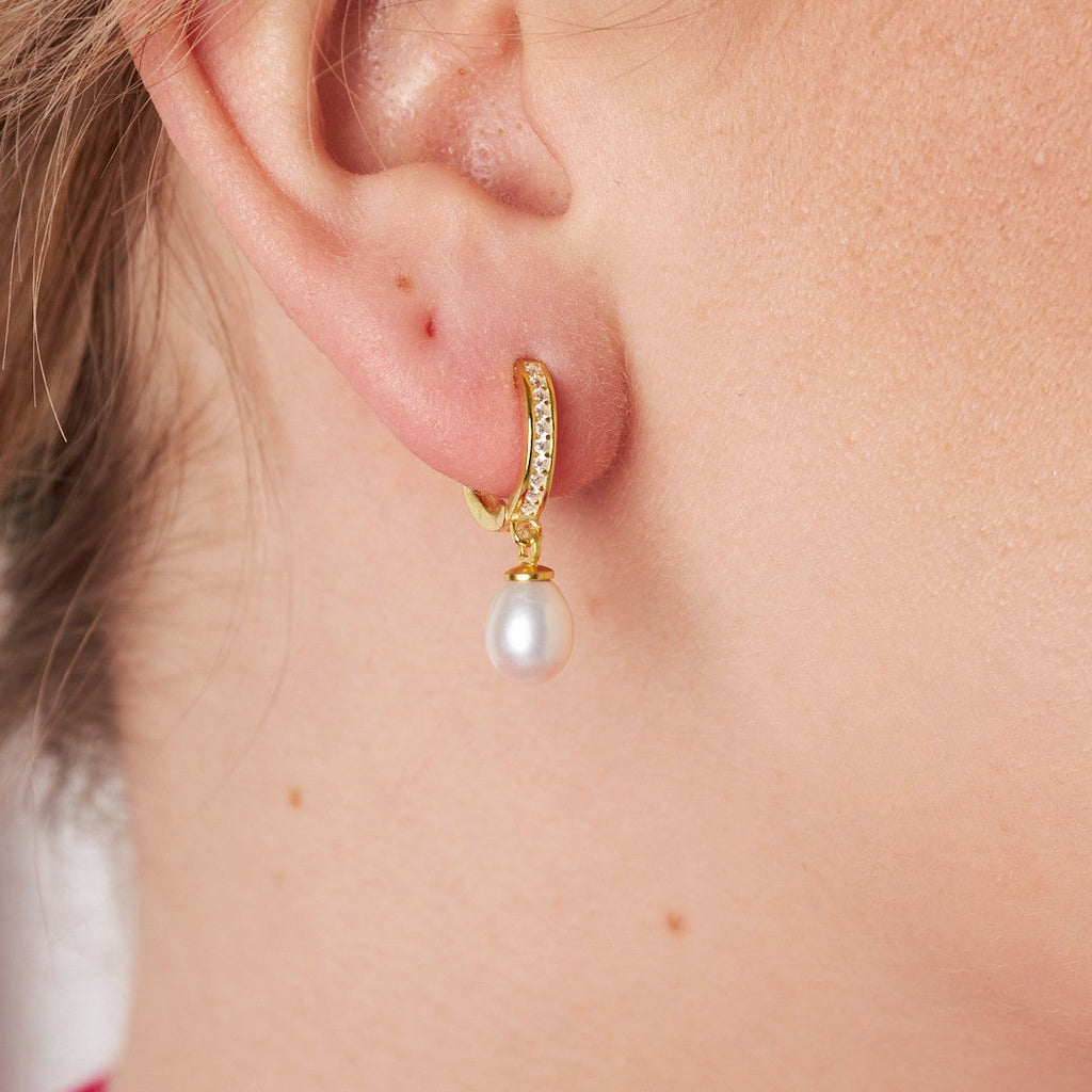 İnci Taşlı Halka Küpe - 925 GÜMÜŞ