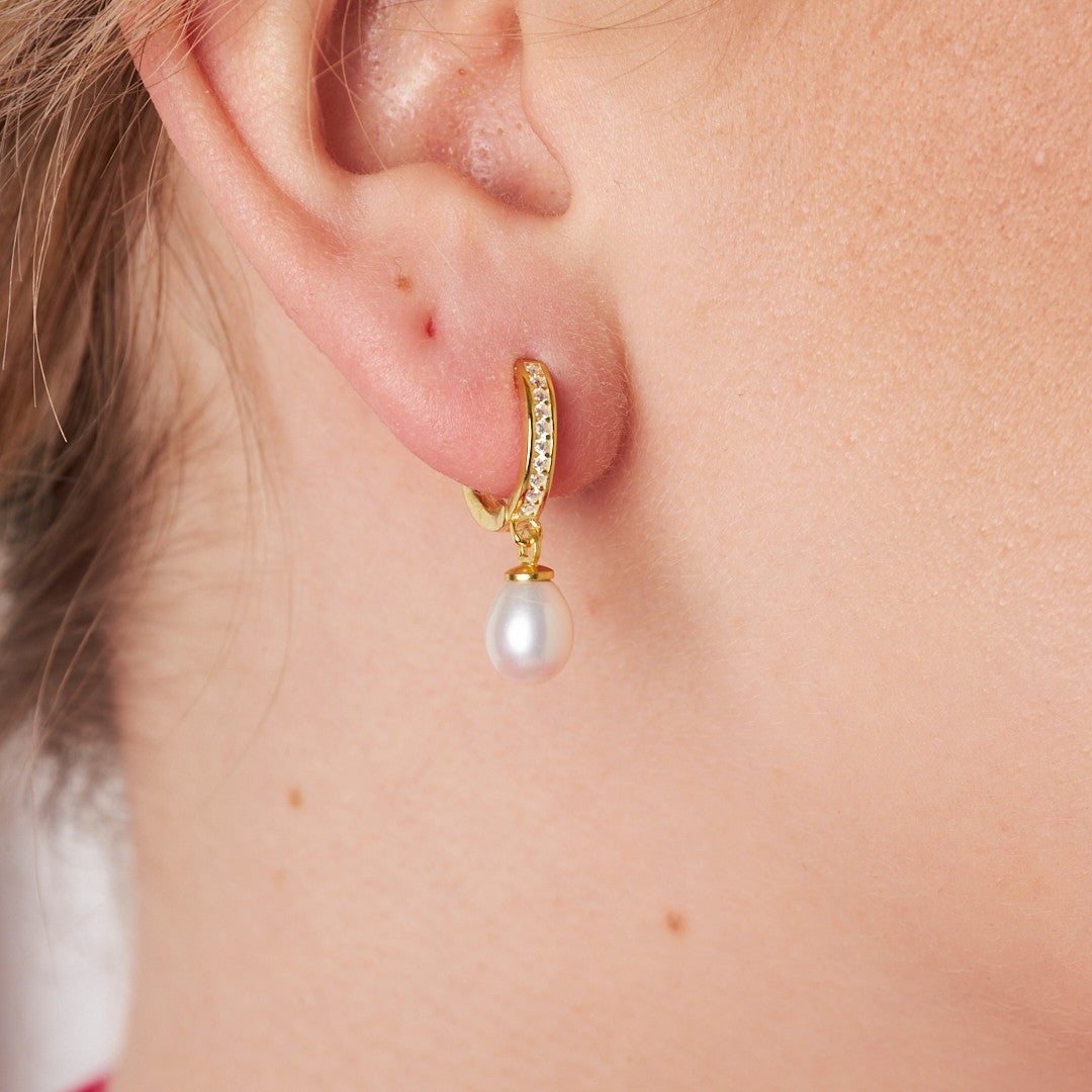 İnci Taşlı Halka Küpe - 925 GÜMÜŞ