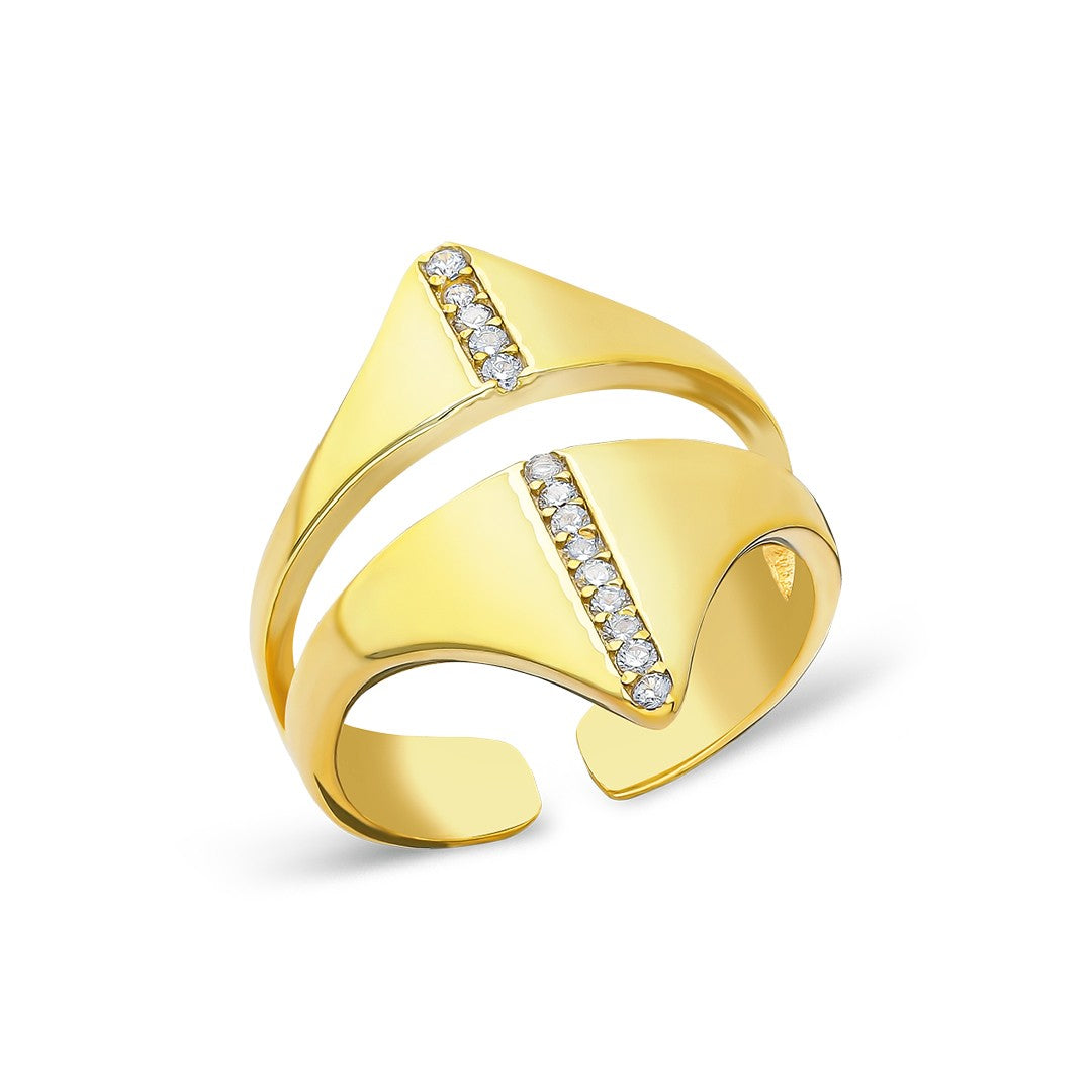 İki Sıra Taşlı Süslü Yüzük - 925 GÜMÜŞ