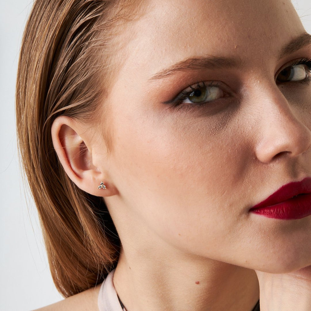 Üç Taşlı Piercing - 925 GÜMÜŞ