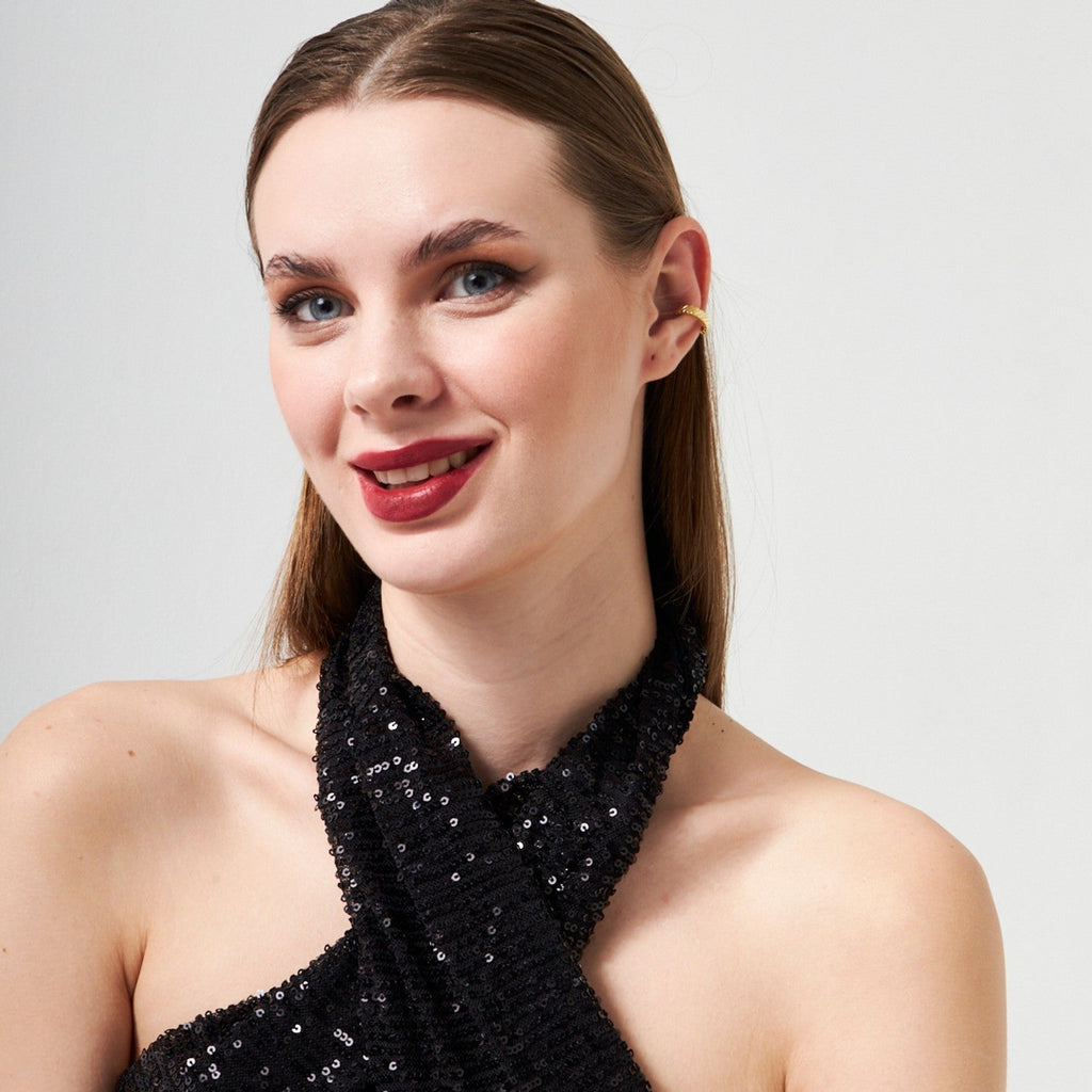 Dikdörtgen Çizgili Kıkırdak Küpe - 925 GÜMÜŞ