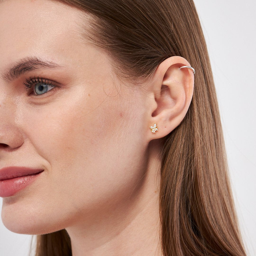 Kalp İle Çiçek Piercing - 925 GÜMÜŞ