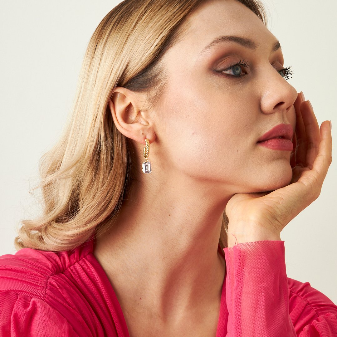 Büyük Taşlı Dikdörtgen Baget Küpe - 925 GÜMÜŞ