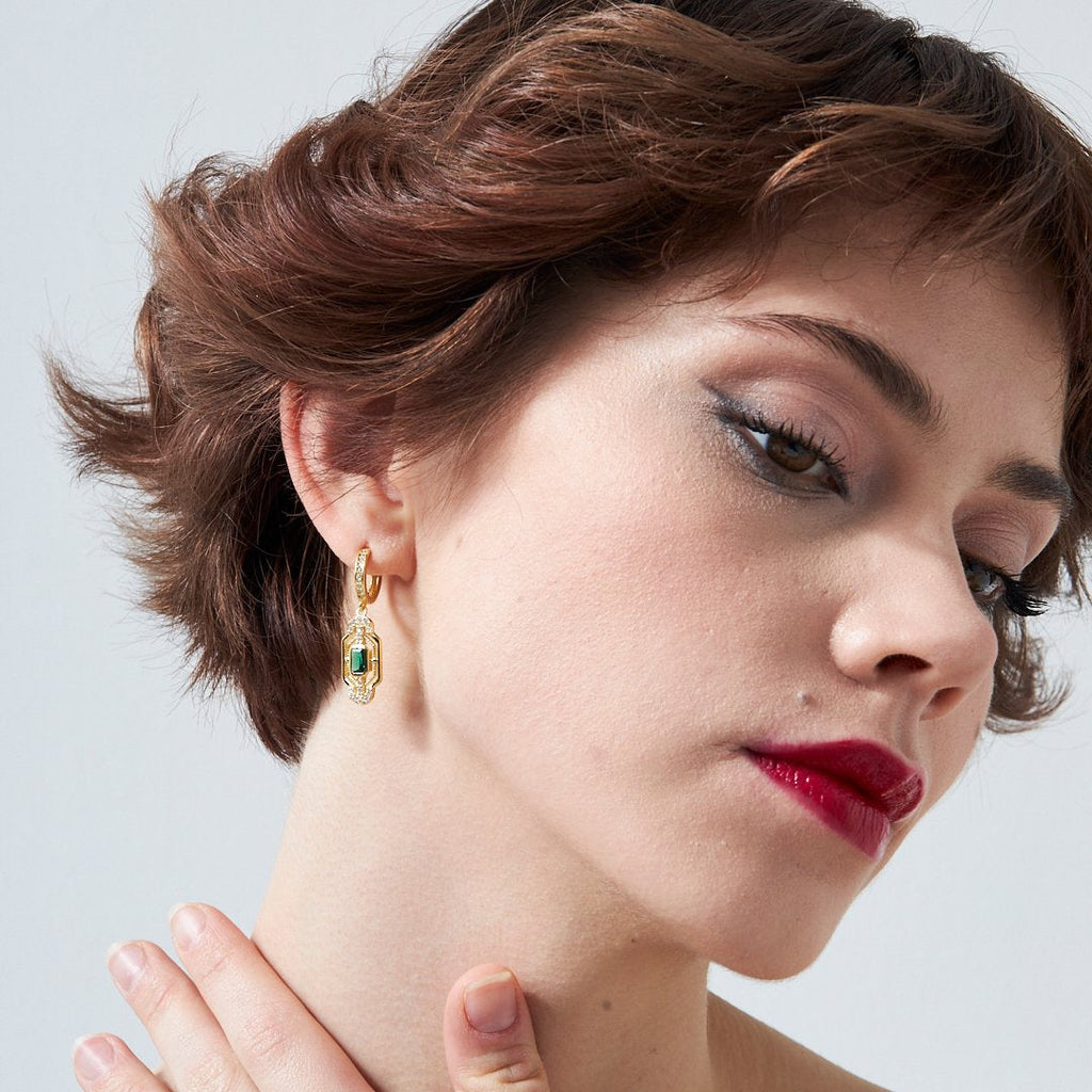 Yeşil Baget Taşlı Küpe - 925 GÜMÜŞ