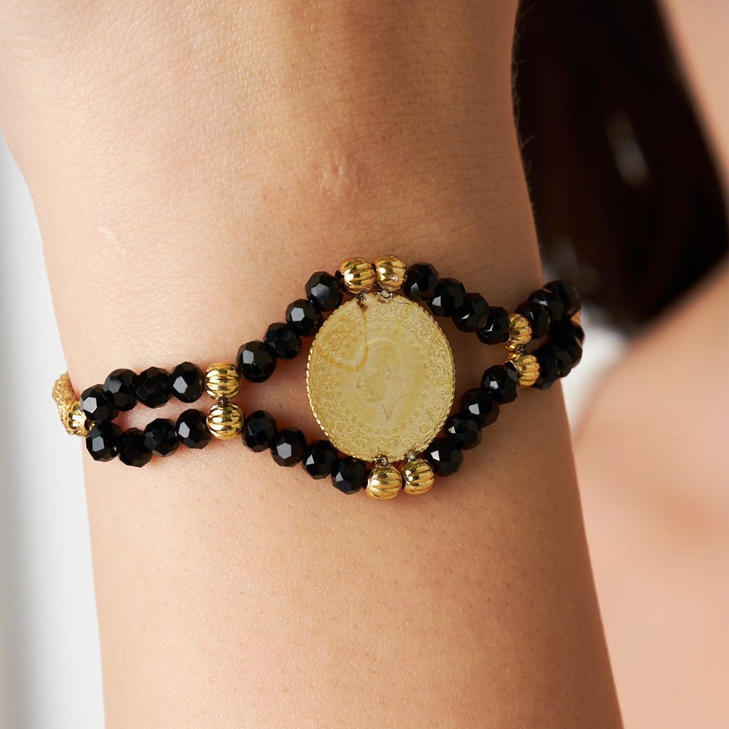 Siyah Taşlı  İp Bileklik - 925 GÜMÜŞ