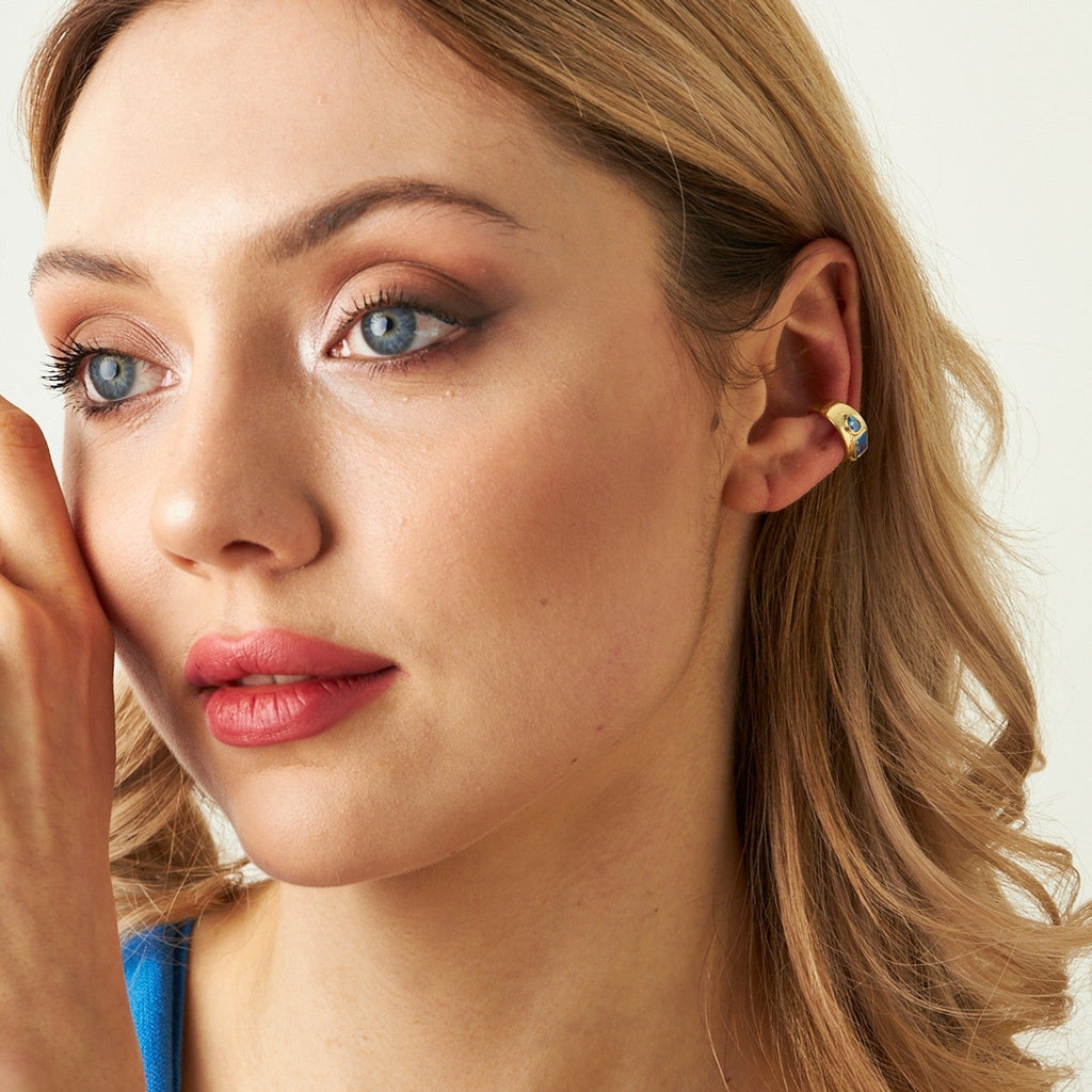 Renkli Taşlı Kıkırdak Küpe - 925 GÜMÜŞ