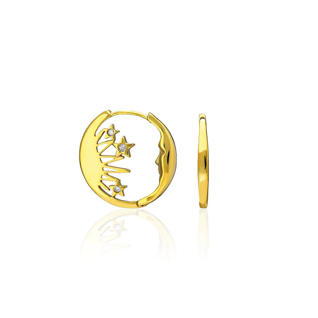 Yıldız Detaylı Ay Modeli Küpe - 925 GÜMÜŞ