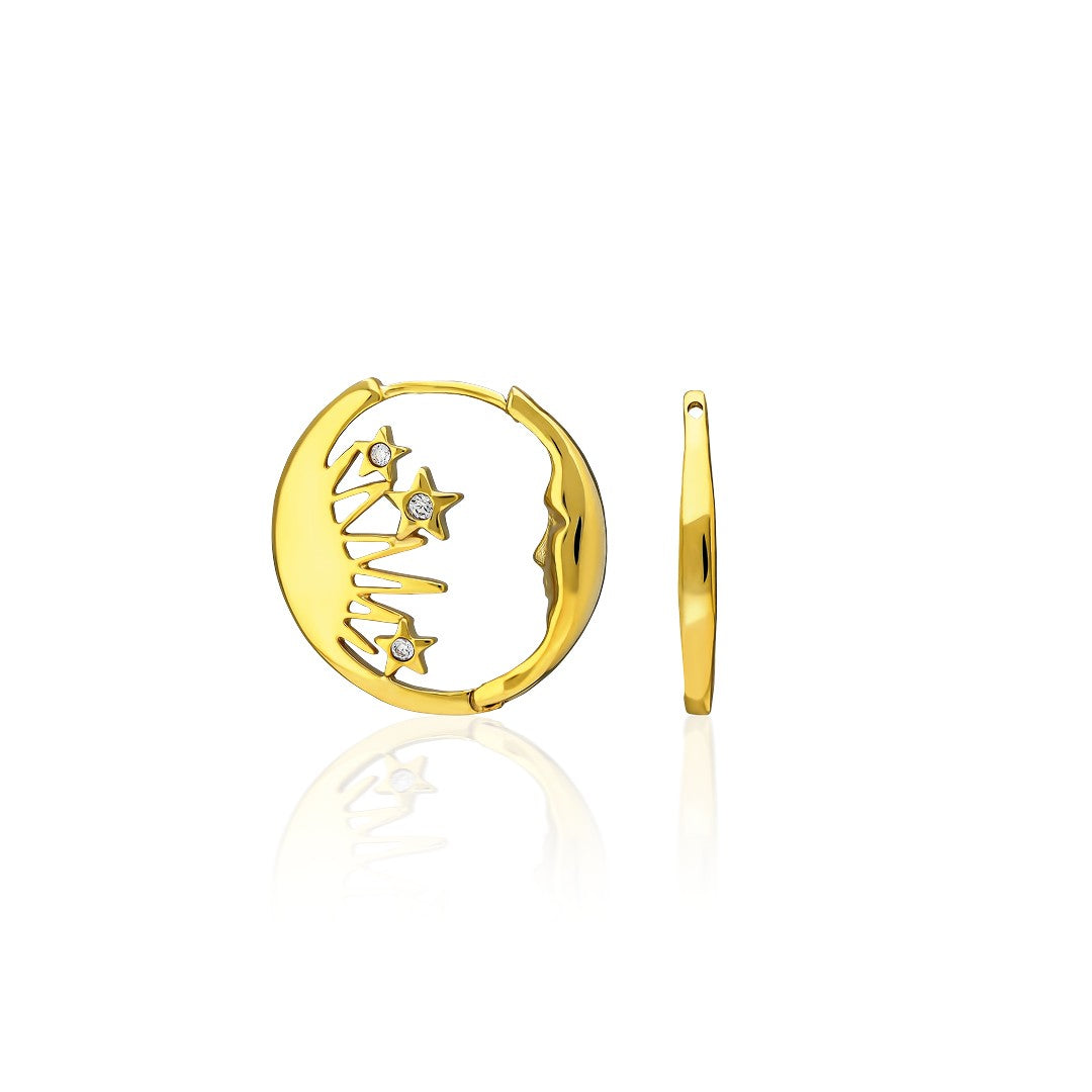 Yıldız Detaylı Ay Modeli Küpe - 925 GÜMÜŞ