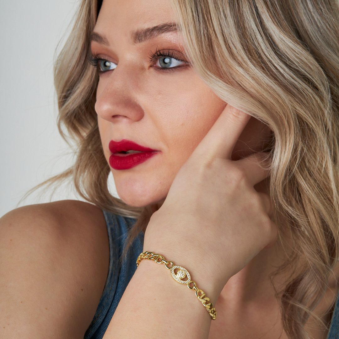 Oval Taşlı Ve Pullu Gurme Bileklik Model2 - 925 GÜMÜŞ