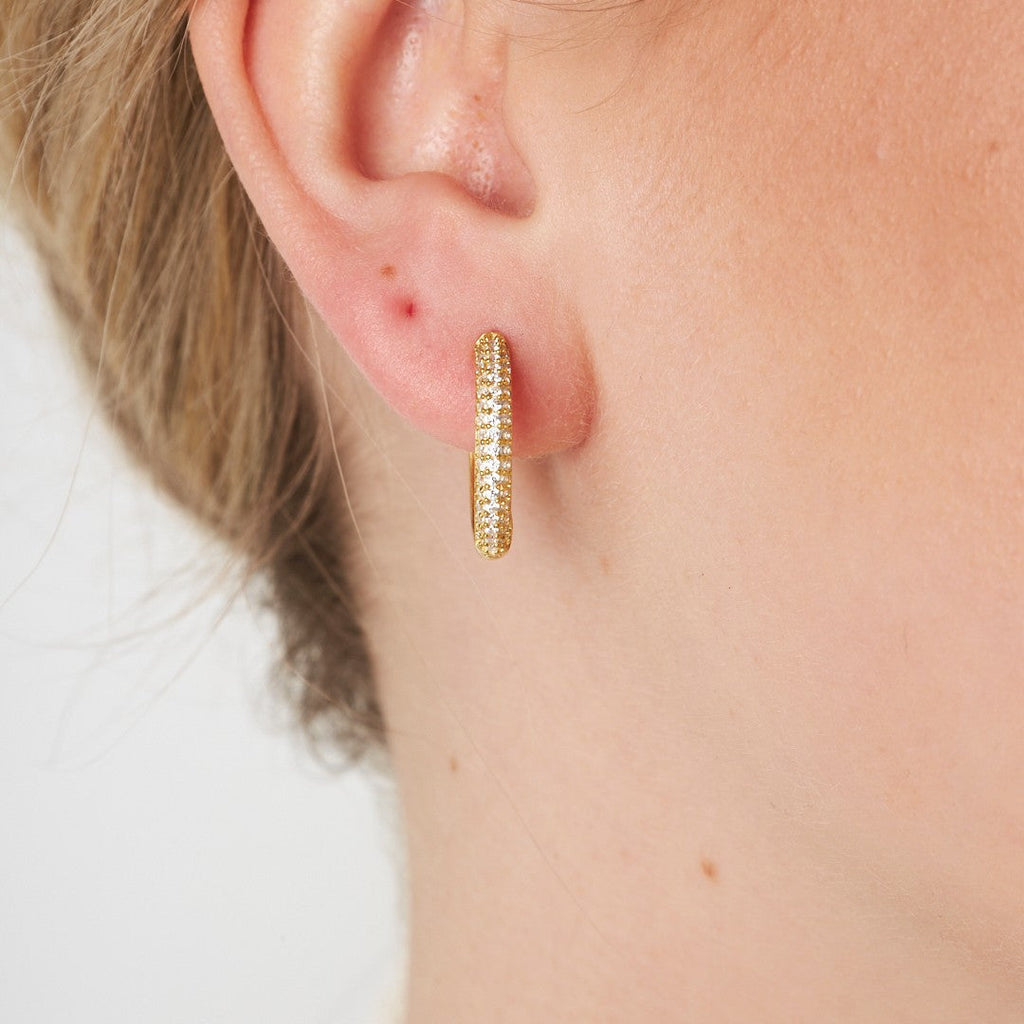 Yarım Daire Taşlı Halka Küpe - 925 GÜMÜŞ