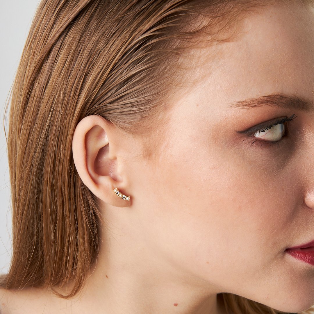 Beş İnci Taşla Piercing - 925 GÜMÜŞ