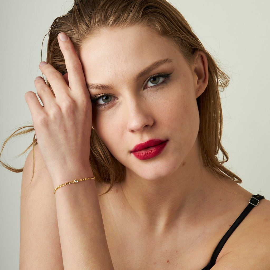 Küçük Taşlı Zincir Bileklik - 925 GÜMÜŞ