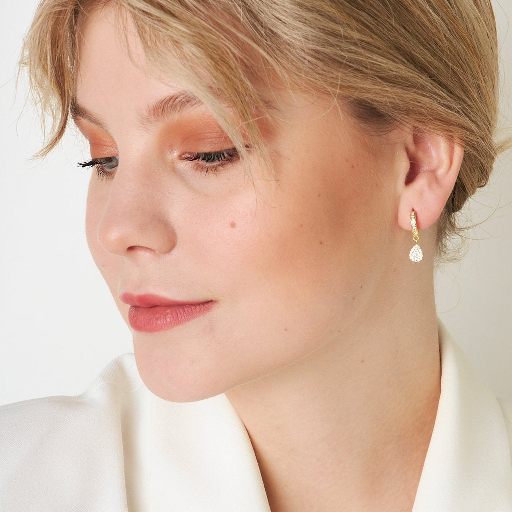 Taşlı Sallantılı Su Damlası Küpe - 925 GÜMÜŞ