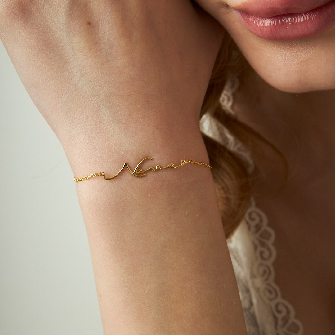 İmzalı Modern İsimli Bileklik - 925 GÜMÜŞ