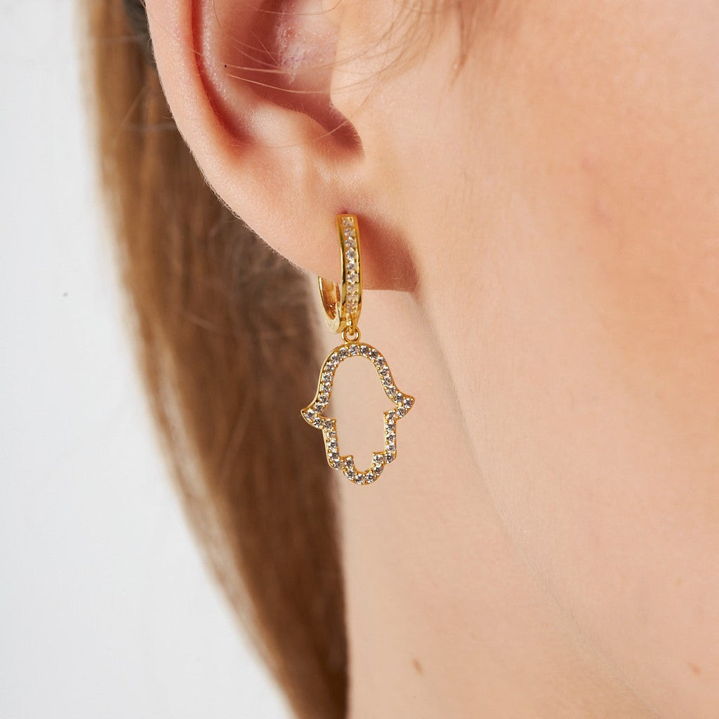 Taşlı Fatma Anne Eli Küpesi - 925 GÜMÜŞ