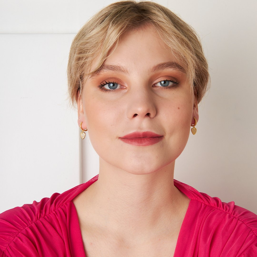 Sallantılı Taşlı Kalp Küpe - 925 GÜMÜŞ