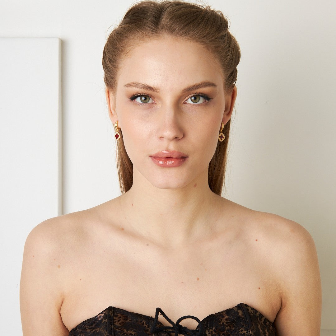 Renkli Taşlı Yonca Küpe - 925 GÜMÜŞ