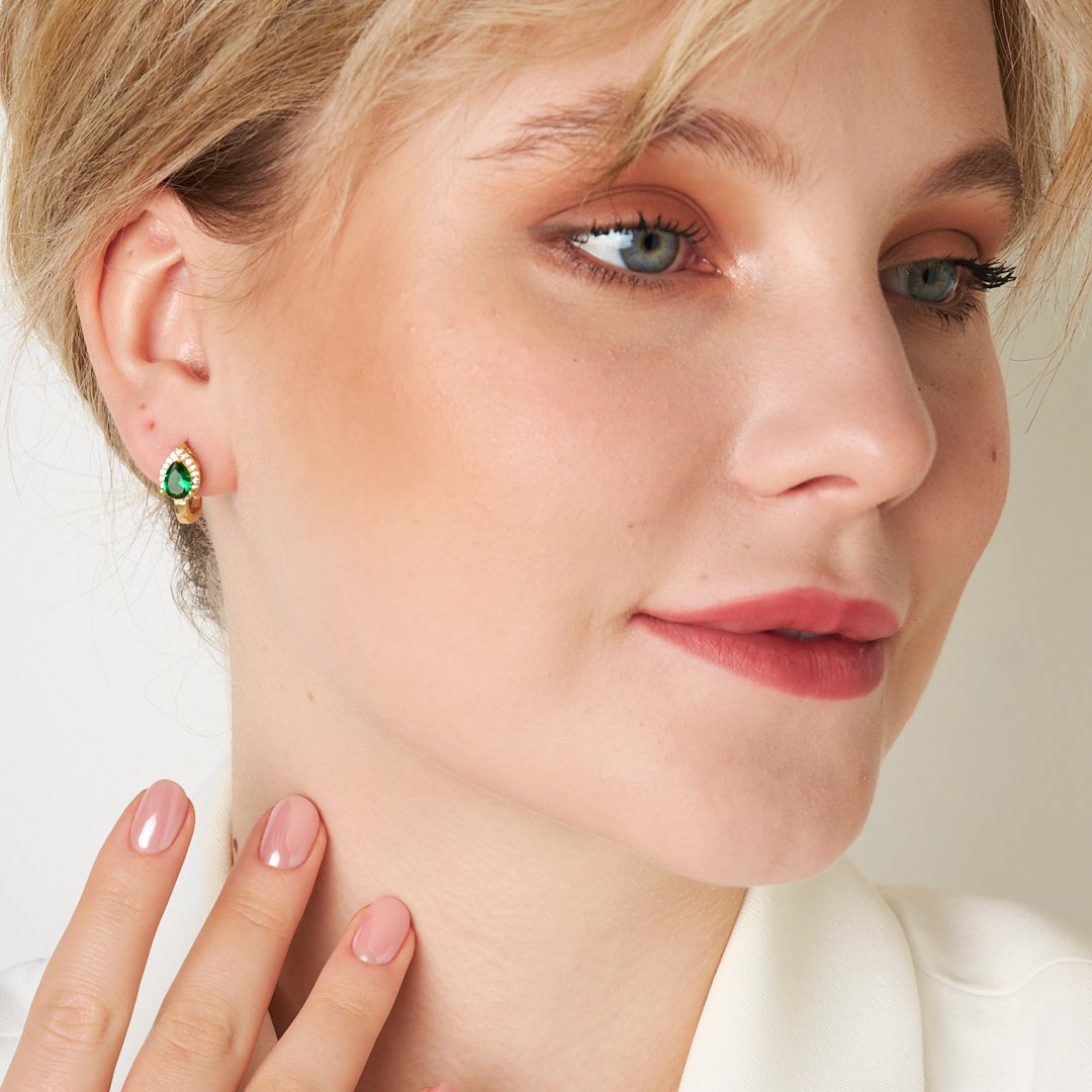 Yeşil Gözyaşı Taşlı Küpe - 925 GÜMÜŞ