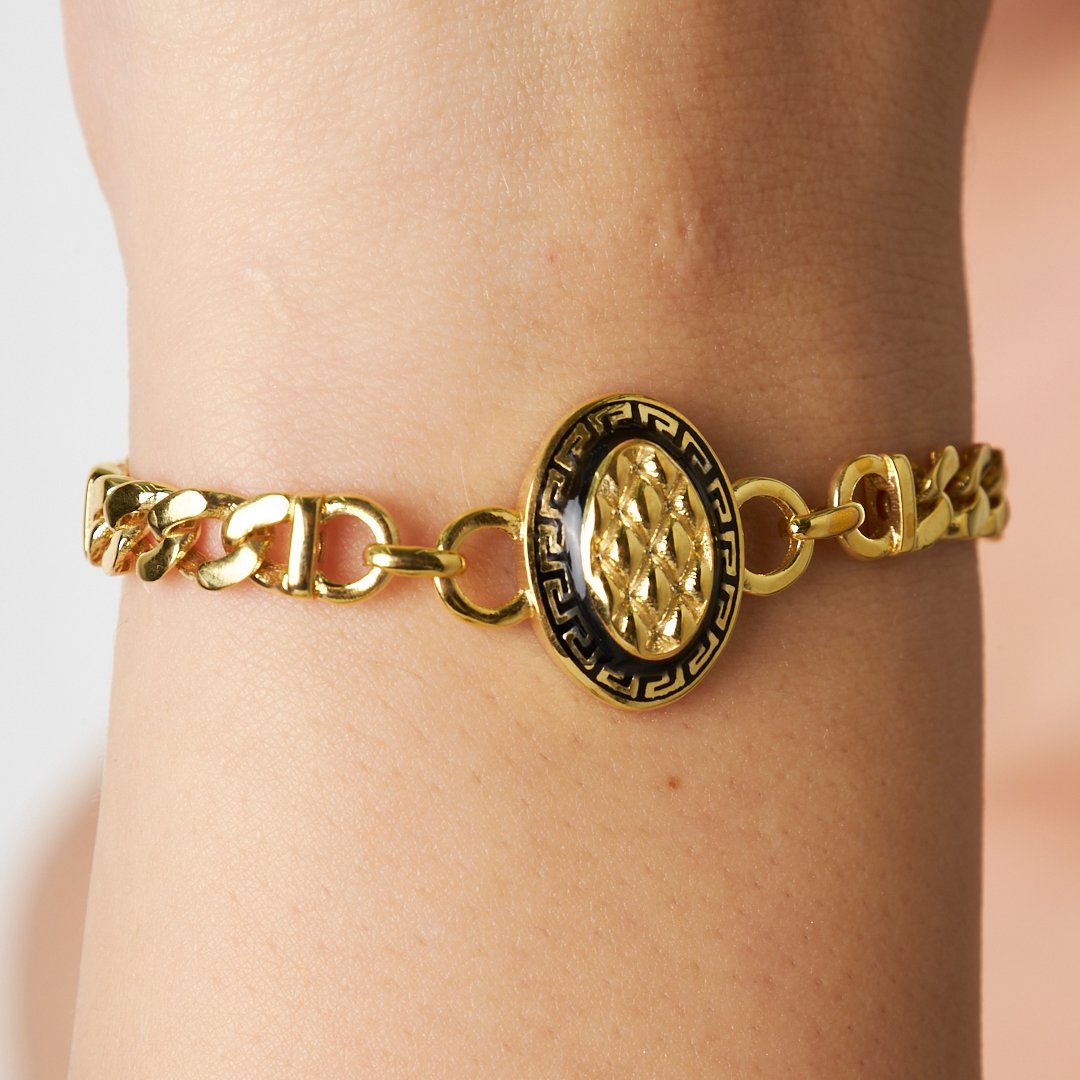 Çift Zincir Bileklikli Siyah Oval Model - 925 GÜMÜŞ