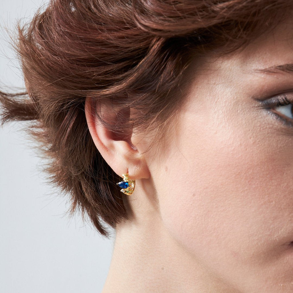 Lacivert Tek Taş Damla Küpe - 925 GÜMÜŞ