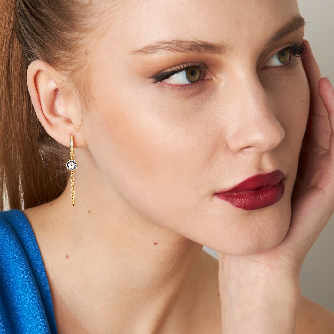 Sallantılı Nazar Küpe - 925 GÜMÜŞ