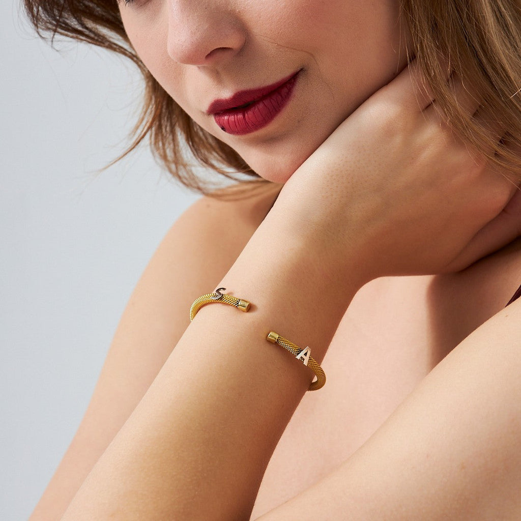 Taşsız  Harfli Basit Hasır Bileklik - 925 GÜMÜŞ