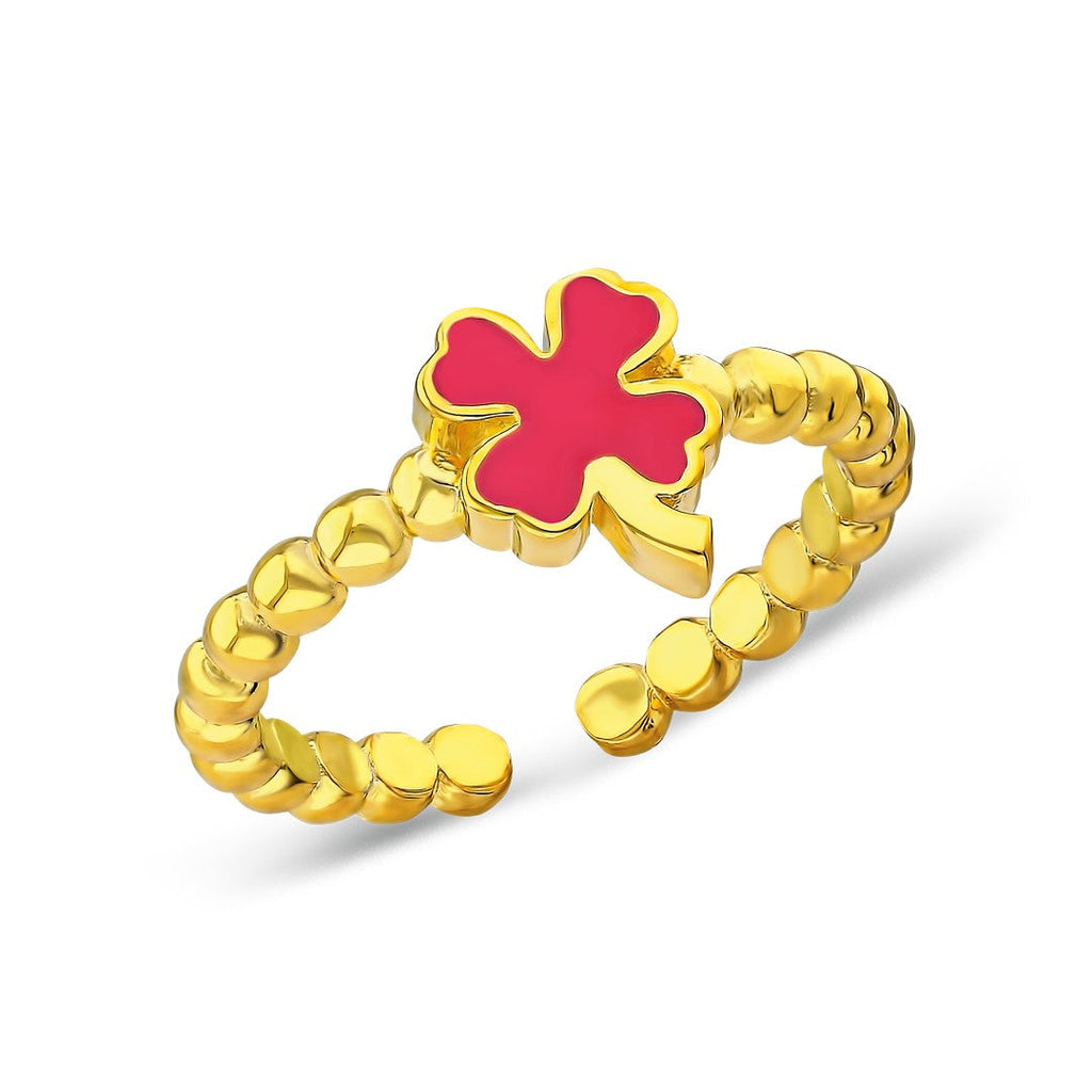 Kırmızı Yonca Yüzük - 925 GÜMÜŞ