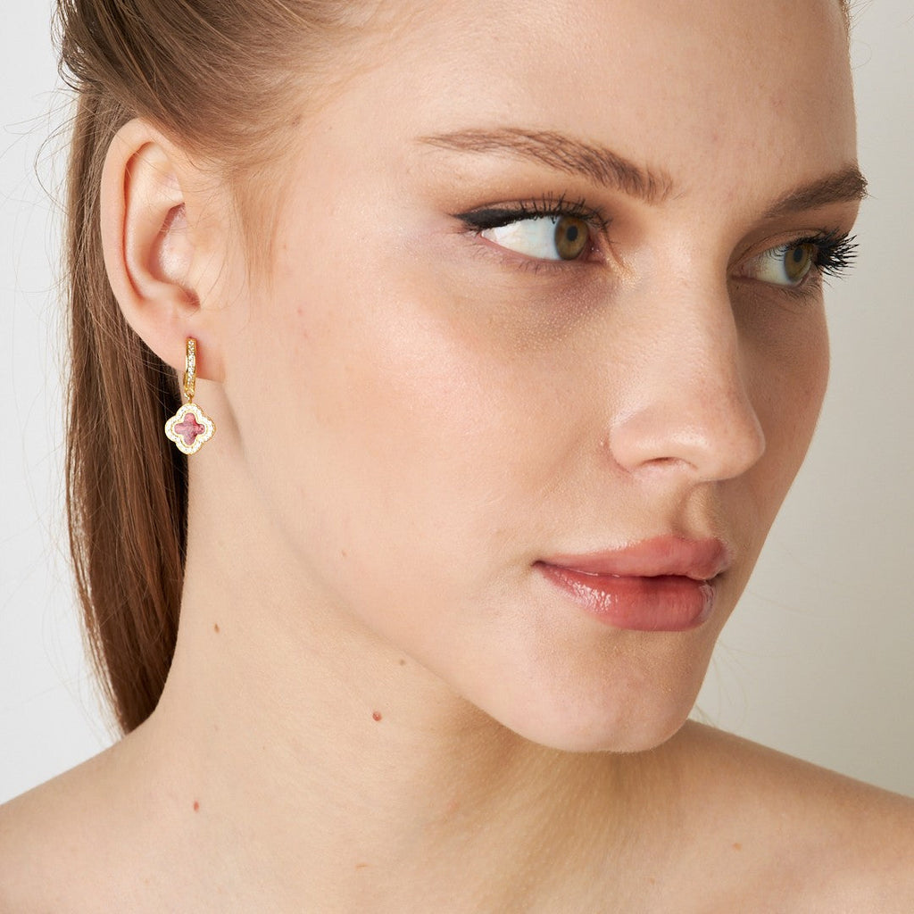 Renkli Taşlı Yonca Küpe - 925 GÜMÜŞ