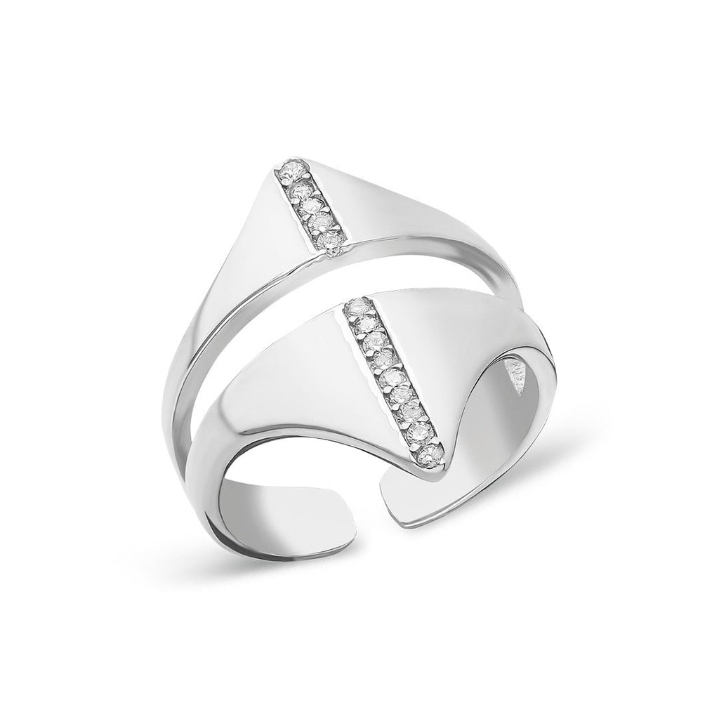 İki Sıra Taşlı Süslü Yüzük - 925 GÜMÜŞ