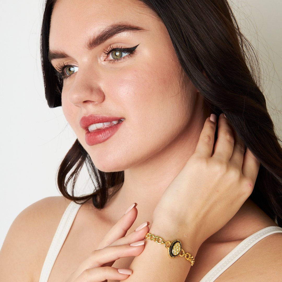 Çift Zincir Bileklikli Siyah Oval Model - 925 GÜMÜŞ