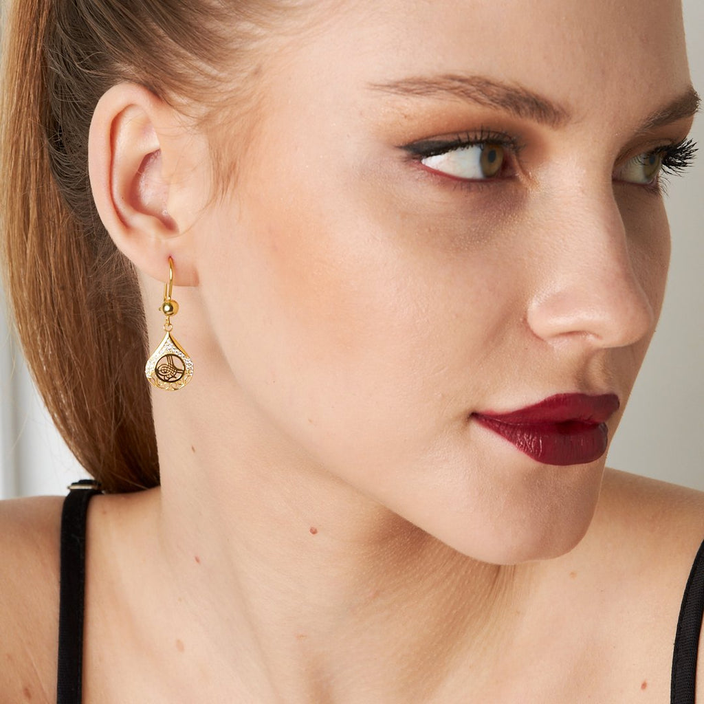 Monogram Taşlı Küpe - 925 GÜMÜŞ