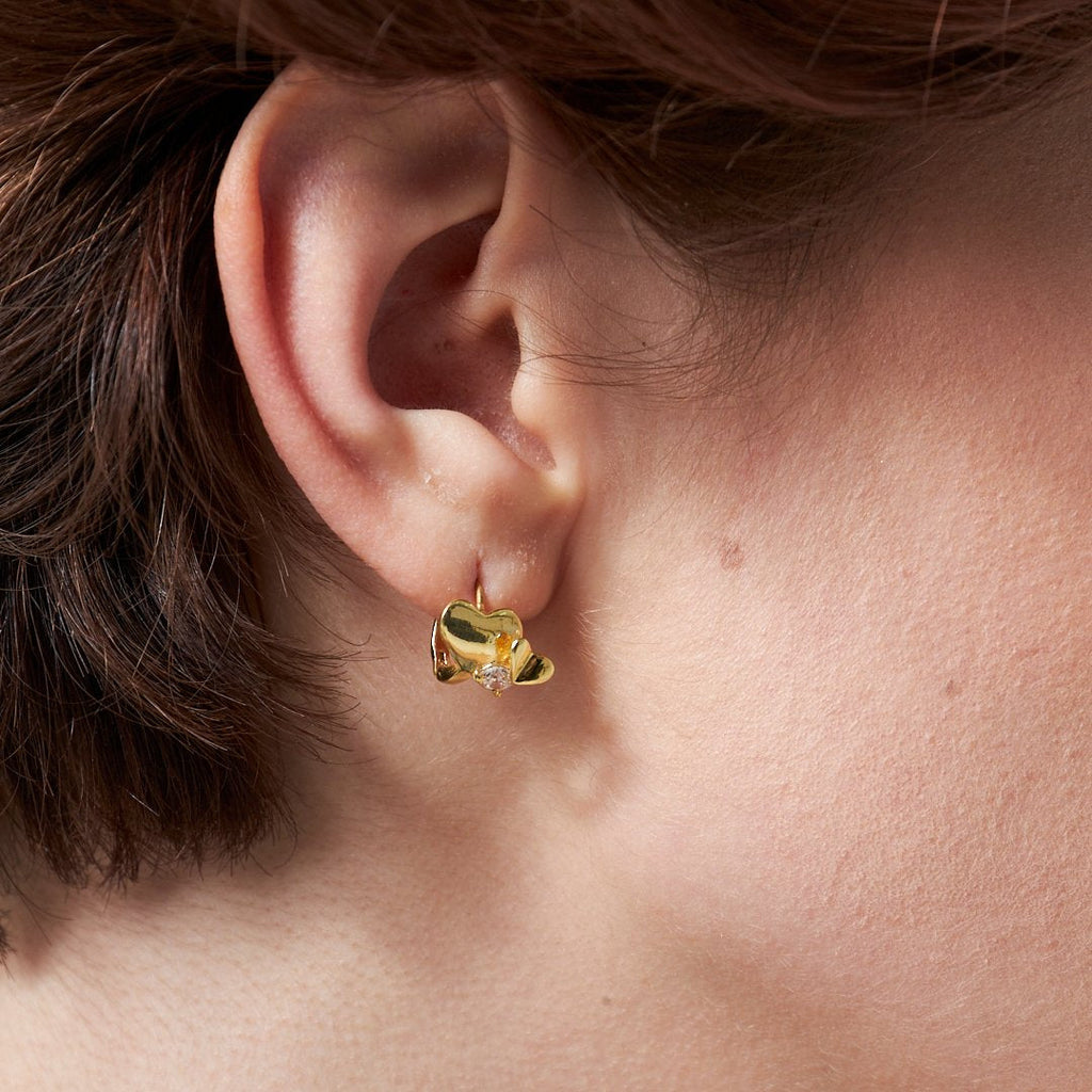 Minimal Çift Taşlı Kalp Küpe - 925 GÜMÜŞ